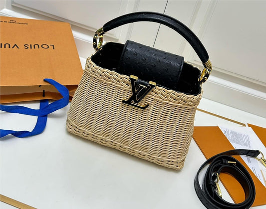Capucines Mini Handbag – Rattan & Leather | Summer Luxury Bag